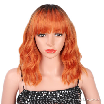 Best Quality Wholesale Glueless With Bang Ombre Black Auburn African Loose Wave Cheap Afro Heat Safe Synthetic Wig